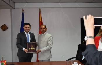 Hon'ble Minister of State for Textiles, Shri Ajay Tamta  visited Macedonia from 6-8 May 2018. He had bilateral discussions with the Economy Minister Mr Kreshnik Bekteshi and met senior representatives of the Textiles Cluster as well as the Balkan India Business Association. He also engaged with the Indian diaspora and visited textile & garment factories and agri-farms.