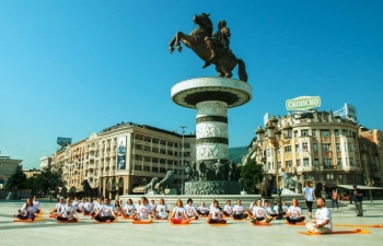 The 5th  International Yoga Day was celebrated enthusiastically in North Macedonia with a yoga flash at the iconic Macedonia Square and multiple events at City Hall.