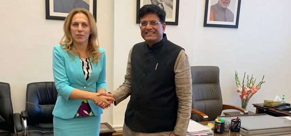 Meeting between Minister of Commerce and Industry and Railways of India H.E. Mr. Piyush Goyal and Deputy Prime Minister for Economic and Demographic Policy, Bulgaria H.E. Mrs. Mariyana Nikolova at New Delhi on 19 November 2019.